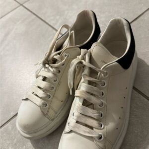 Alexander McQueen White Leather Sneakers with Black Heel Tab